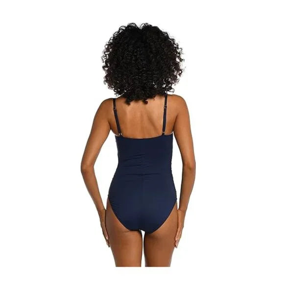 New w/ Tags La Blanca Island Goddess Rouched Body Navy One Piece Swimsuit Size 4