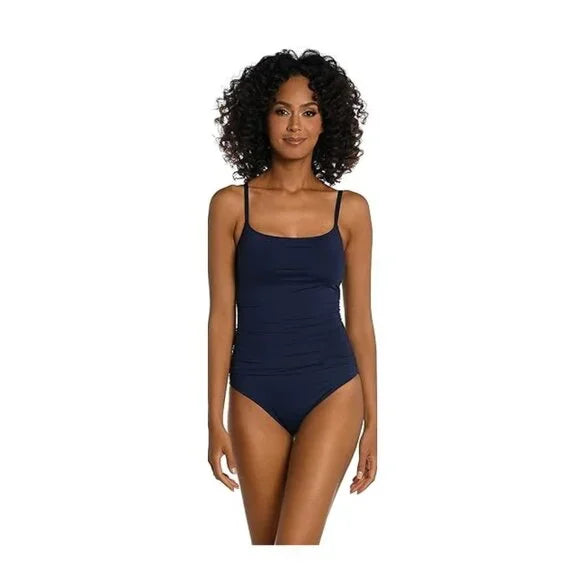 New w/ Tags La Blanca Island Goddess Rouched Body Navy One Piece Swimsuit Size 4