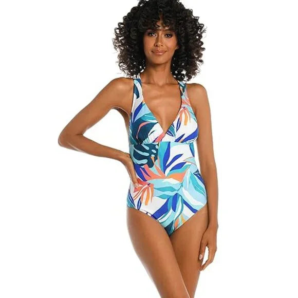New w/ Tags La Blanca Women's Multi Strap Cross Back One Piece Swimsuit Size 14