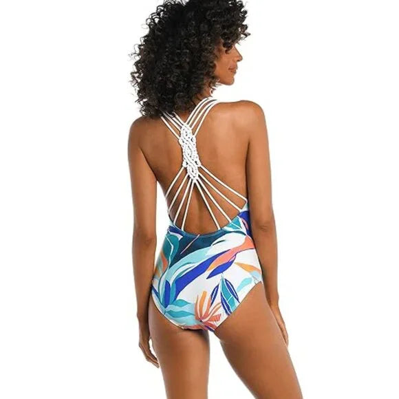 New w/ Tags La Blanca Women's Multi Strap Cross Back One Piece Swimsuit Size 14