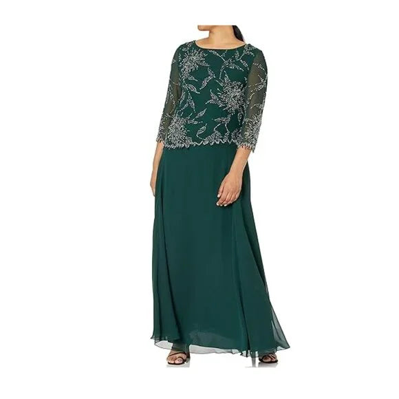 NWT J Kara Women's 3/4 Sleeve Hunter Green Beaded Dress Size 18