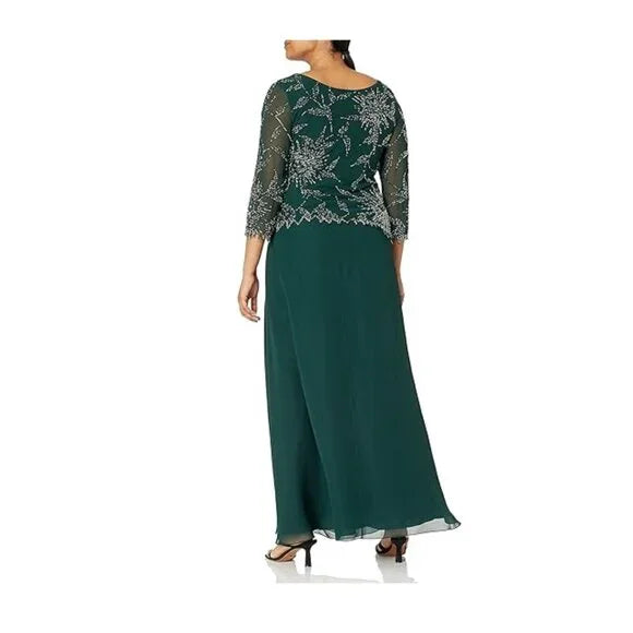 NWT J Kara Women's 3/4 Sleeve Hunter Green Beaded Dress Size 18