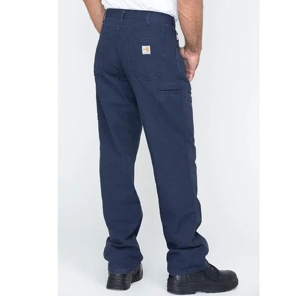 Carhartt Men's Flame-Resistant Midweight Canvas Pant Loose Fit, Navy, 36x32