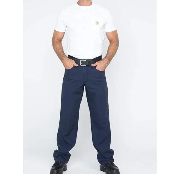 Carhartt Men's Flame-Resistant Midweight Canvas Pant Loose Fit, Navy, 36x32