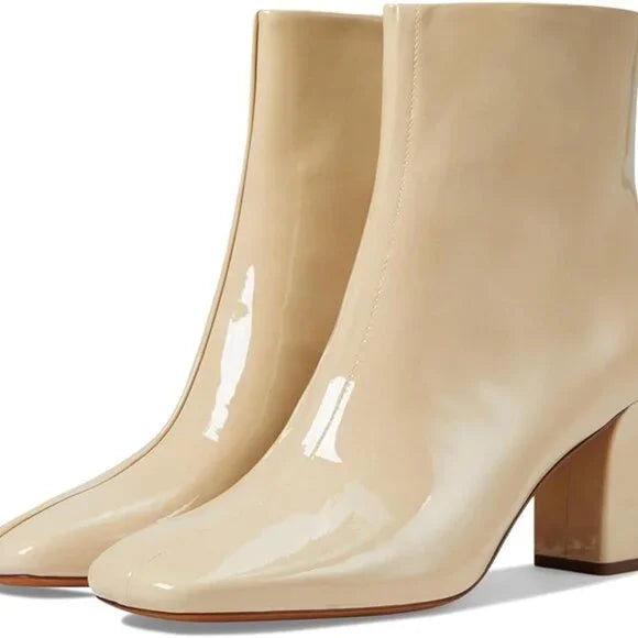 Vince Women's Charli Square Toe Ankle Boot Macadamia Beige Patent Leather, 9M