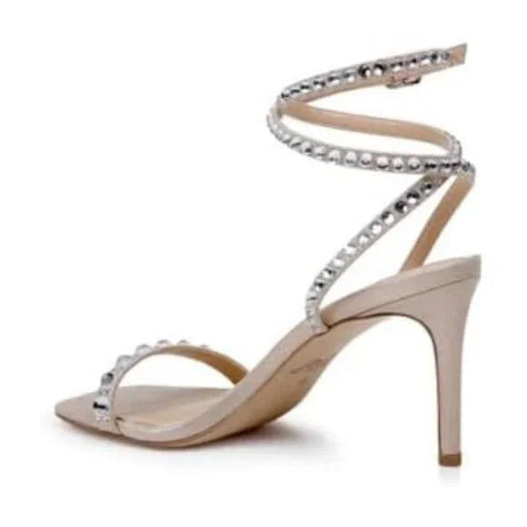 Jewel Badgley Mischka Hosana Stiletto w/ Gemstone Strap Champagne Size 10