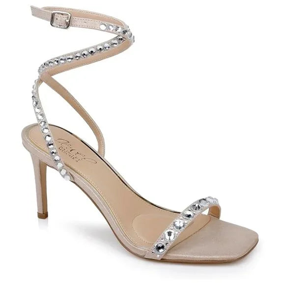 Jewel Badgley Mischka Hosana Stiletto w/ Gemstone Strap Champagne Size 10