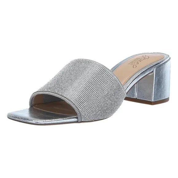 Jewel Badgley Mischka Harlyn Block Heeled Mules w/ Crystal Vamp Size 6.5