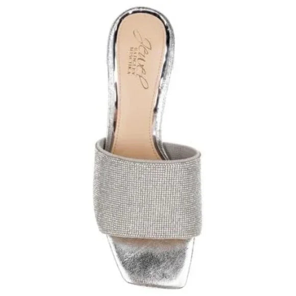 Jewel Badgley Mischka Harlyn Block Heeled Mules w/ Crystal Vamp Size 6.5