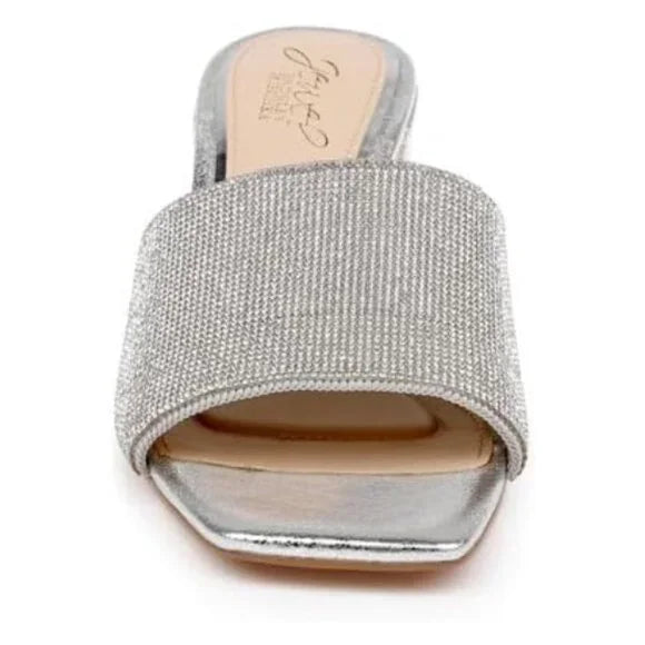 Jewel Badgley Mischka Harlyn Block Heeled Mules w/ Crystal Vamp Size 6.5