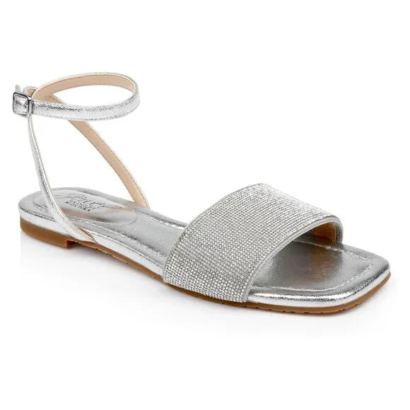 Jewel Badgley Mischka Hadley Flat Sandals with Ankle Strap New w/ Box Size 6.5