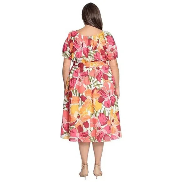 Maggy London Women's Short Sleeve Scoop Neck Waist Tie Dress Size 14W