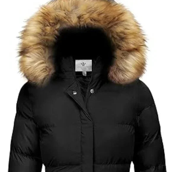 WenVen Women's Winter Puffer Coat with Faux Fur Removable Hood Size: Small