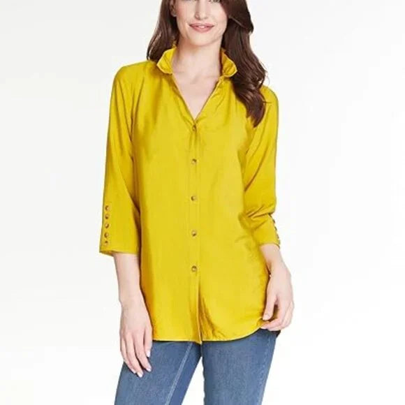 New w/ Tags Multiples Women's Quarters Sleeve Wire Collar Y-Neck in Citron Size L