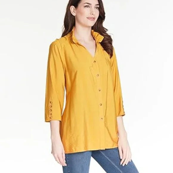 New w/ Tags Multiples Women's Quarters Sleeve Wire Collar Y-Neck in Amber Size M
