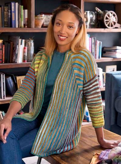 A Trendsetter Yarns Streaker Pattern - Two Color Mitered Yoke Cardi #6200D (PDF)