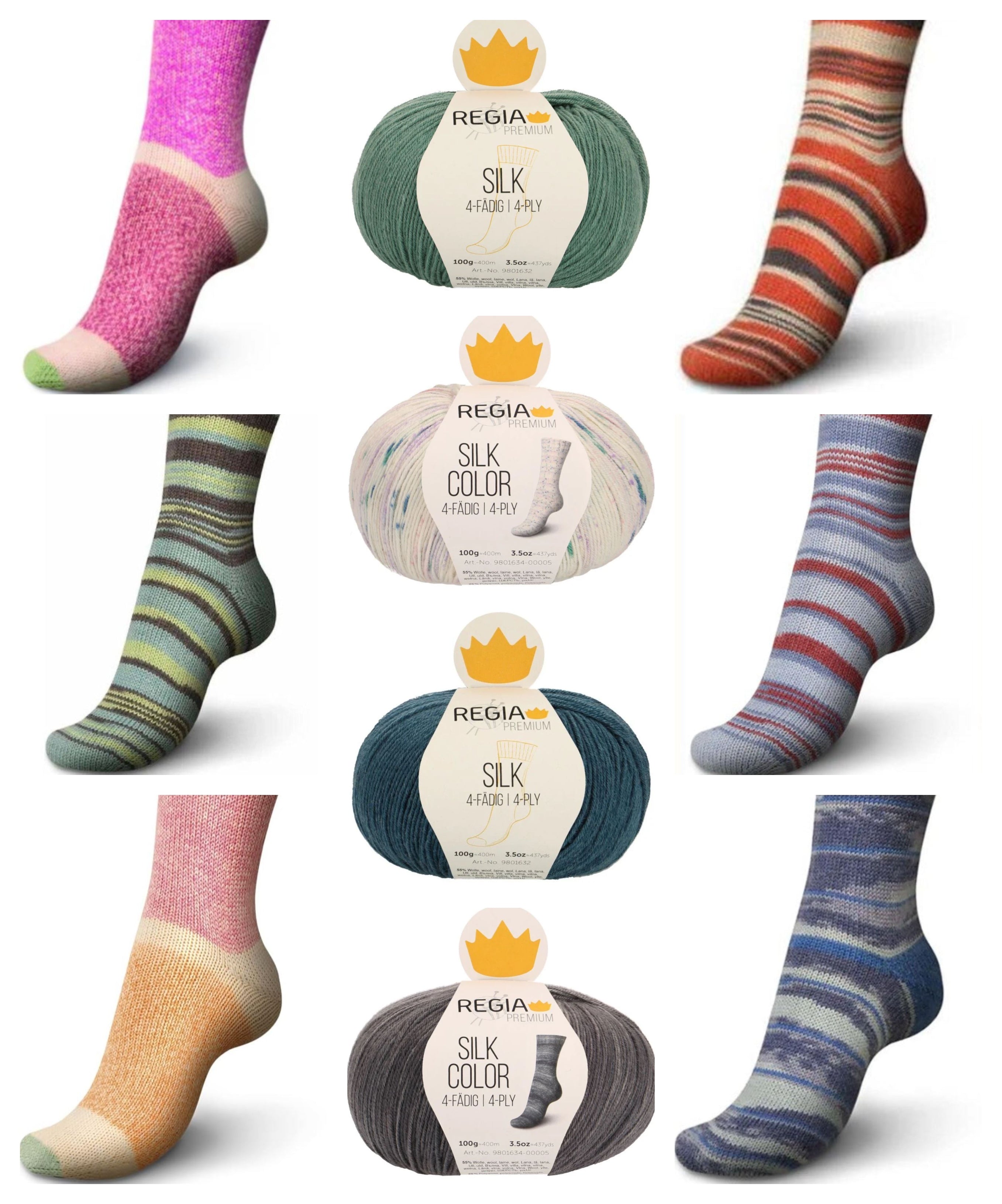 Regia Premium Silk & Regia Pairfect Mystery Bag - 4 Skeins of Regia Silk & 6 of Pairfect, No Color Repeats