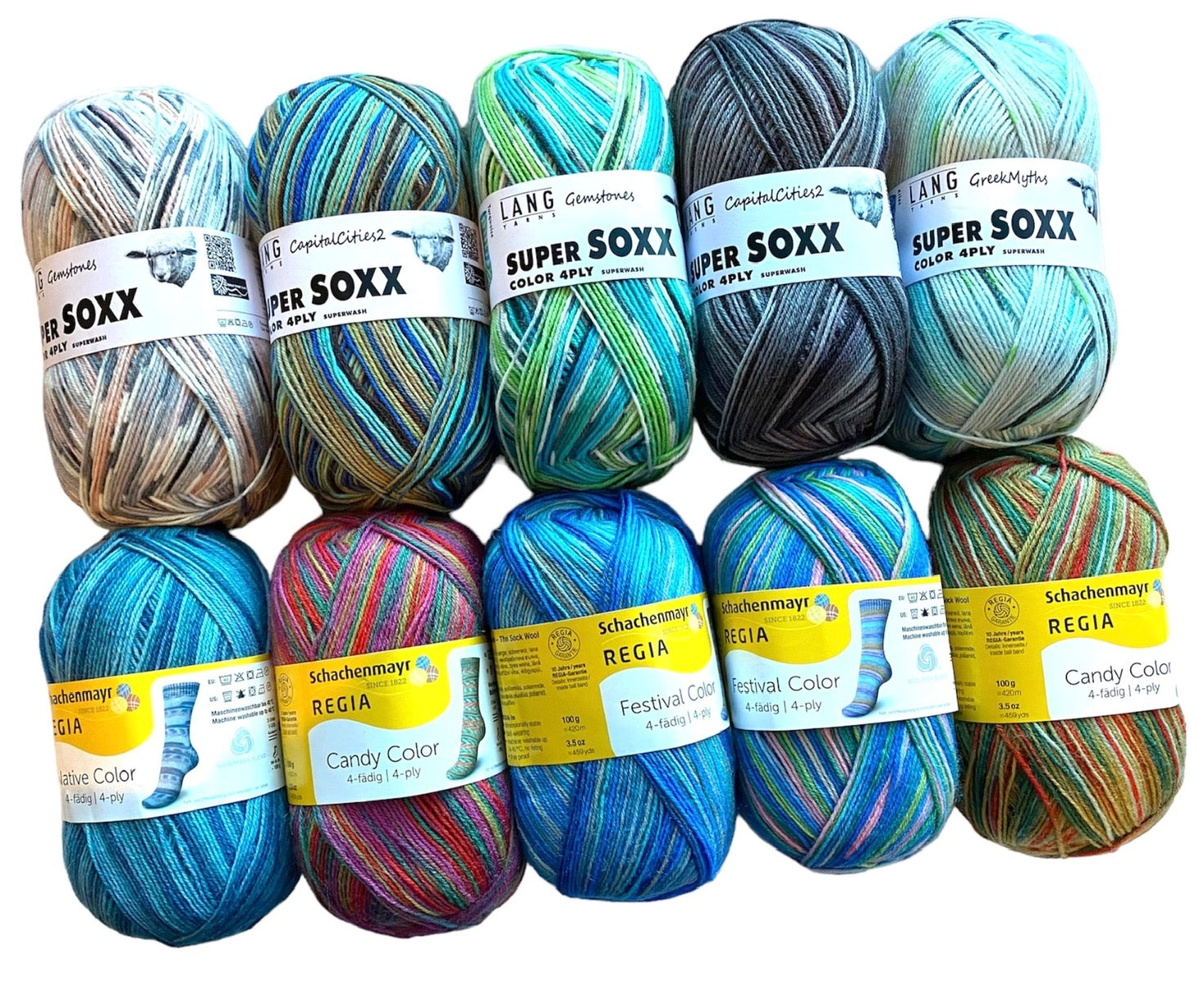 Regia & Lang Super Soxx TEN SKEIN Mystery Bag - 4-6 Colors (Repeats), Please Read Description