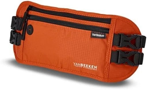 Van Beeken RFID Passport Holder Hidden Travel Wallet/Fanny Pack Men & Women Red/Orange - SHIPS FREE WITHIN THE U.S. (Please Read Details)