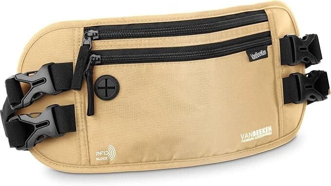 Van Beeken RFID Passport Holder Hidden Travel Wallet/Fanny Pack Men & Women Beige - SHIPS FREE WITHIN THE U.S. (Please Read Details)
