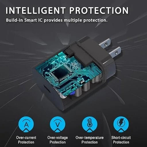 25W USB-C Super Fast Charger Block 5FT Cord Black - SET OF TWO