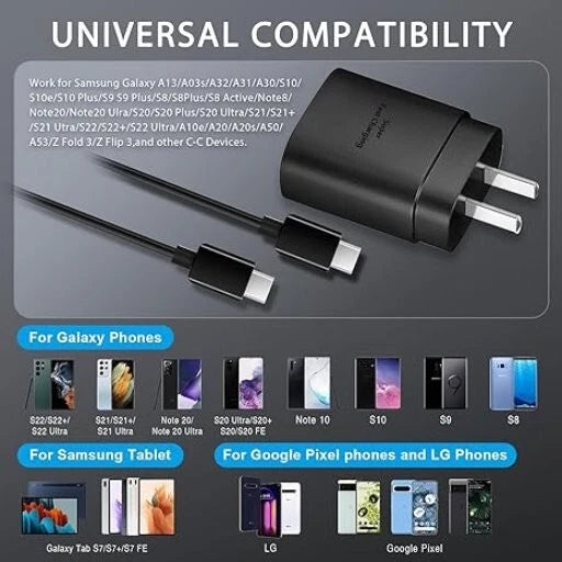 25W USB-C Super Fast Charger Block 5FT Cord Black - SET OF TWO