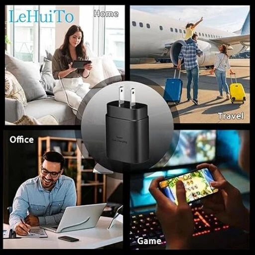 25W USB-C Super Fast Charger Block 5FT Cord Black - SET OF TWO