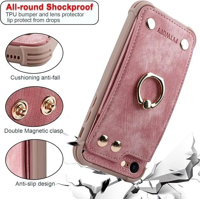 PYTWOPY Wallet Case with Card Holder Shockproof/Rotation/Rfid Block - Pink