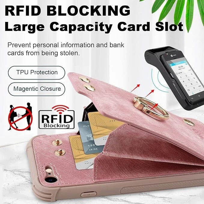 PYTWOPY Wallet Case with Card Holder Shockproof/Rotation/Rfid Block - Pink