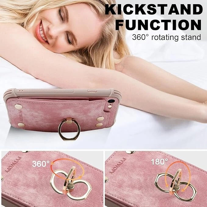 PYTWOPY Wallet Case with Card Holder Shockproof/Rotation/Rfid Block - Pink