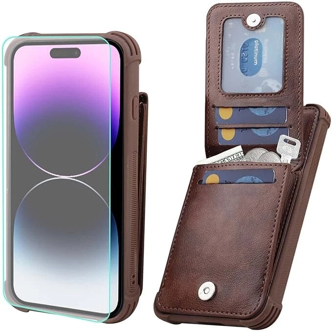 Vanavagy Wallet Case for iPhone 14 Pro Max Brown