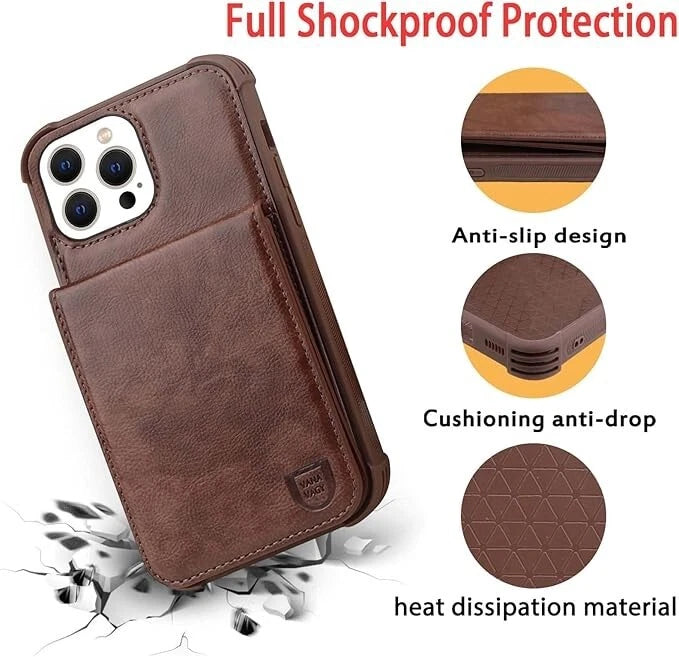Vanavagy Wallet Case for iPhone 14 Pro Max Brown