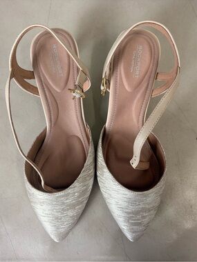 Rockport Women's Total Motion 75mmpth Cross Strap Pump, Silver-Beige Size 7