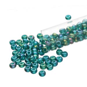 6/0 Czech Seed Beads  - Emerald Aurora Borealis (Color #51710) 20 Gram Tube