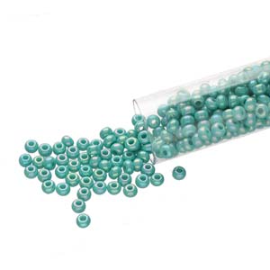 6/0 Czech Seed Beads  - Green Turquoise Aurora Borealis (Color #64130) 20 Gram Tube