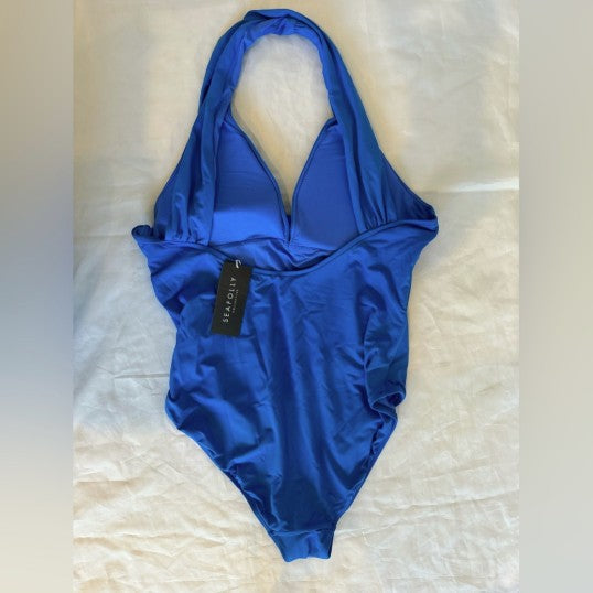 NWT Seafolly Women's Deep V Wide Strap One Piece Swimsuit Size 14