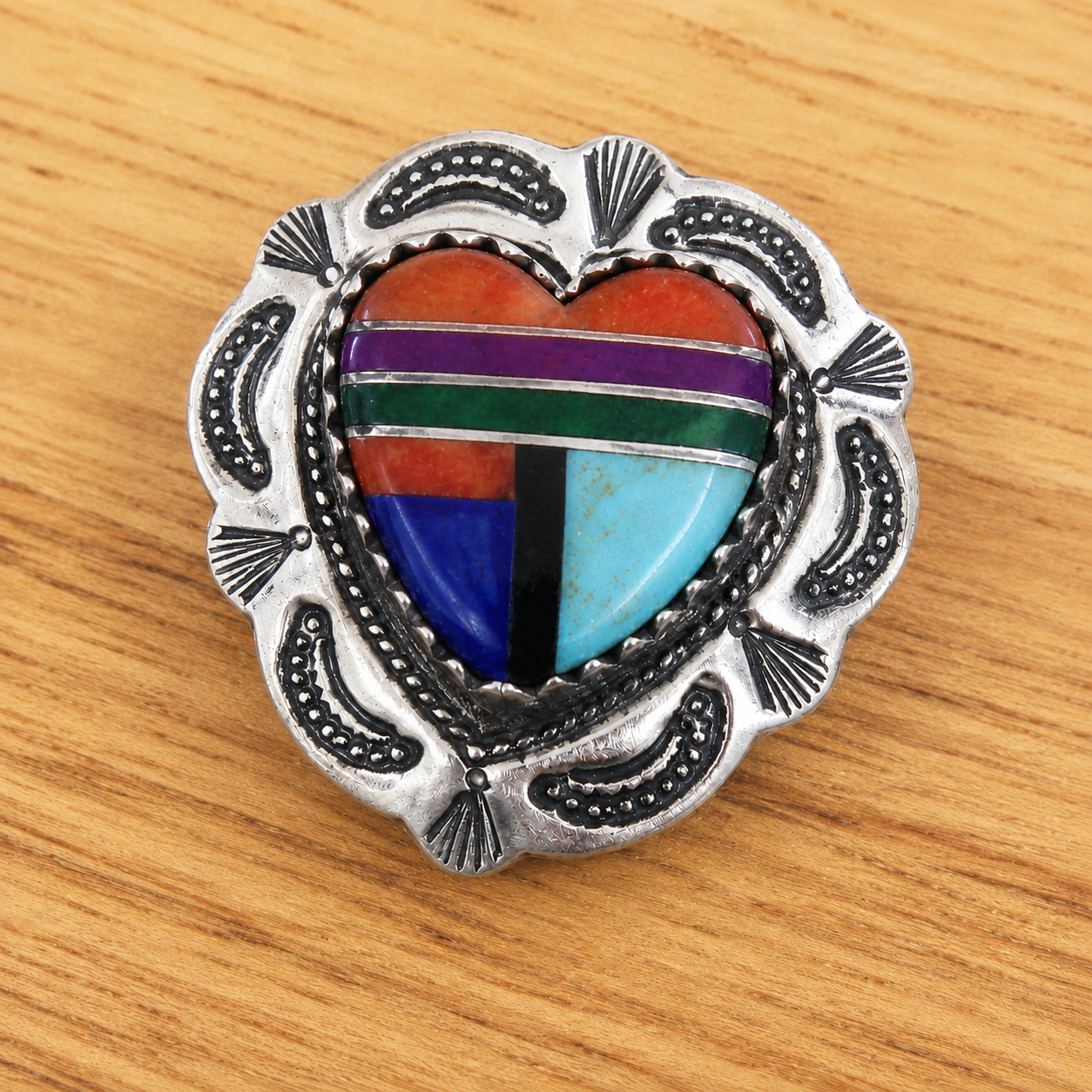 Vintage Native American Silver & Stone Inlay Button Covers - Design B