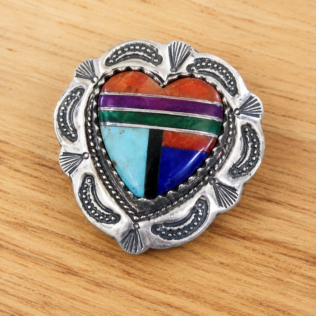 Vintage Native American Silver & Stone Inlay Button Covers - Design A
