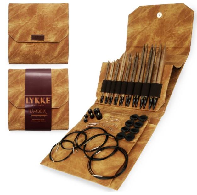 LYKKE Umber (Variable Length) Long Interchangeable Circular Knitting Needle Set in Tan Fabric Case on sale and ships from Little Knits