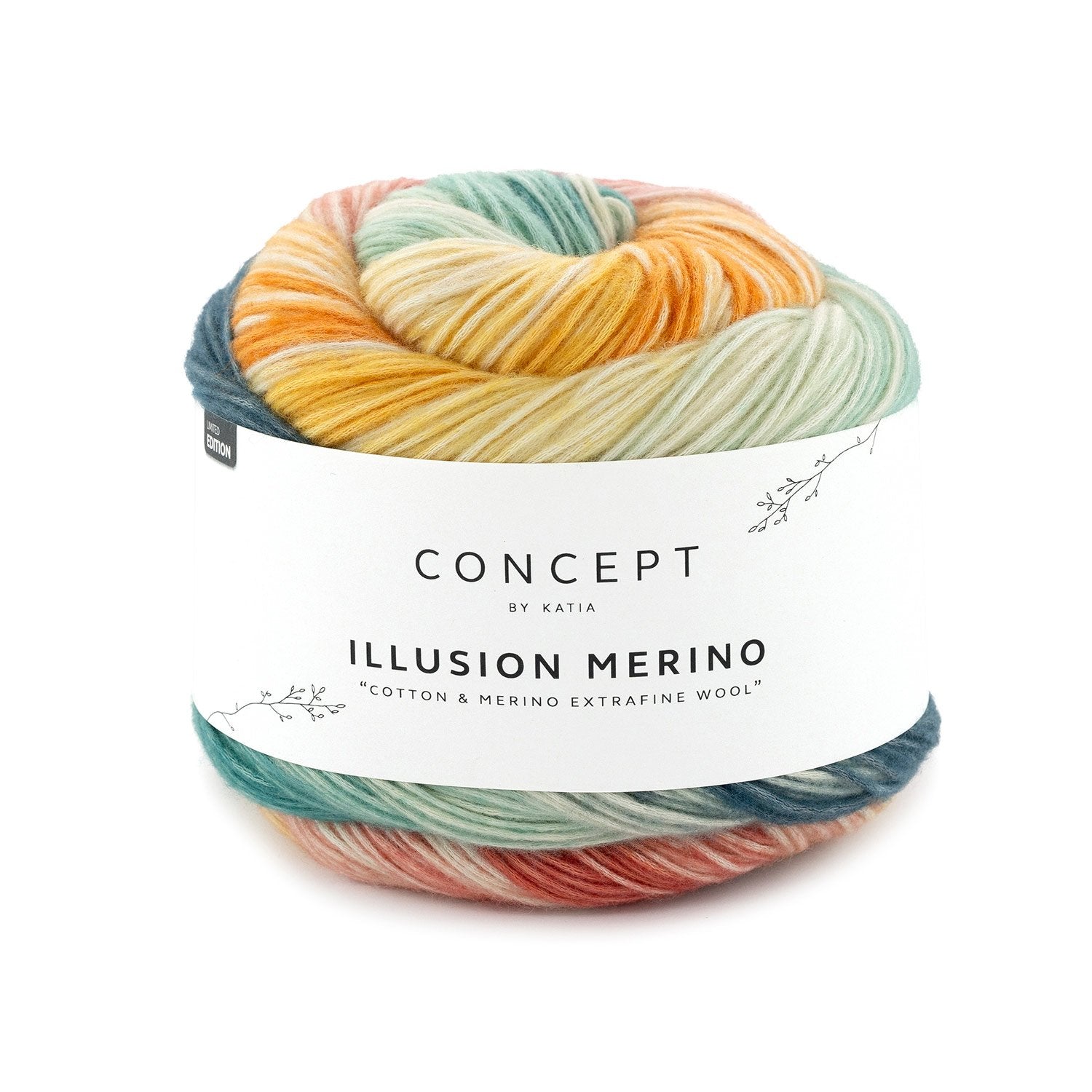 Katia Concept Illusion Merino - Water Blue-Yellow-Orange (Color #301) Knitting and Crochet Yarn on sale at Little Knits